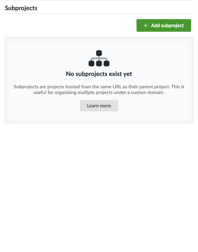 Project subproject list with a new subproject added