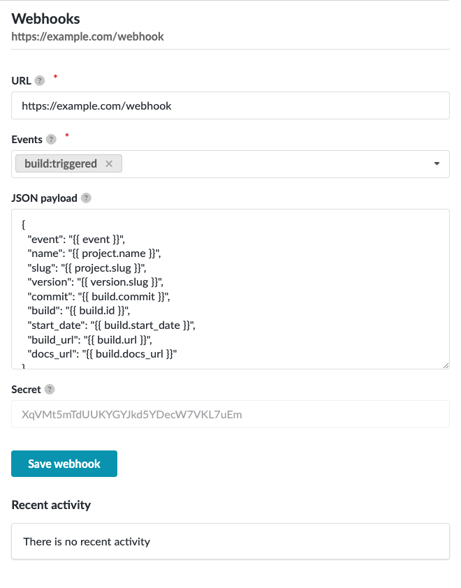 Recent activity of a webhook