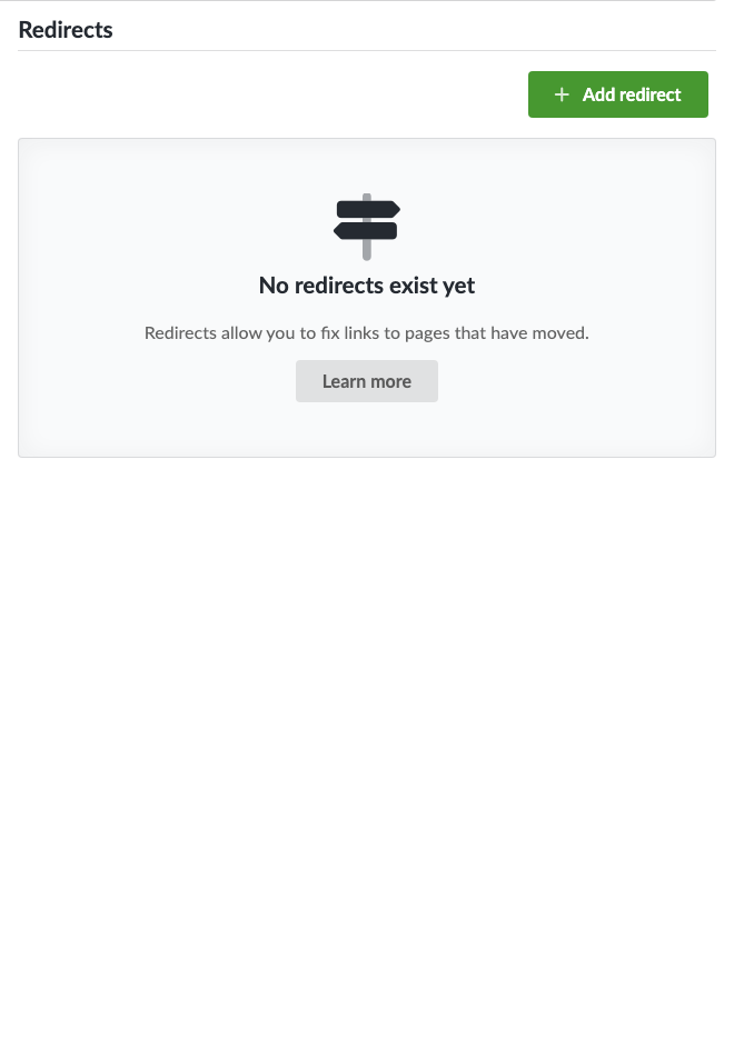 Screenshot of the Redirect admin page